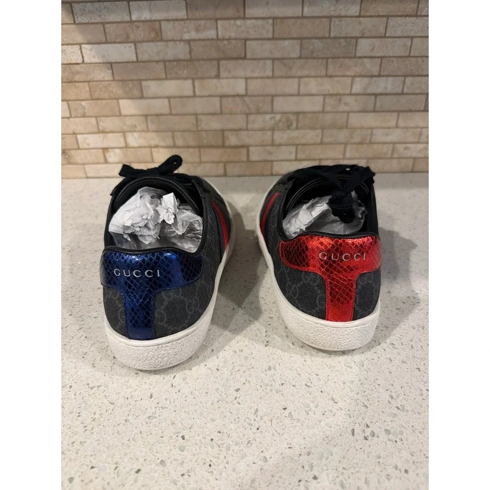 Gucci Ace GG Supreme Sneakers 429445 Gray Black Red Blue Web Stripe Size 10
